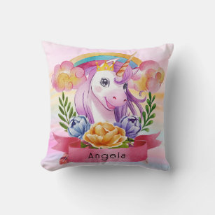 Almofada Girls Cute Purple Unicorn Rainbow Nome Personaliza