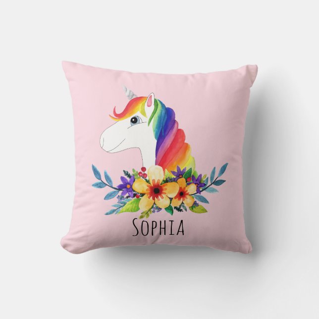 Almofada Girls Cute Rainbow Unicorn e Name Kids (Frente)