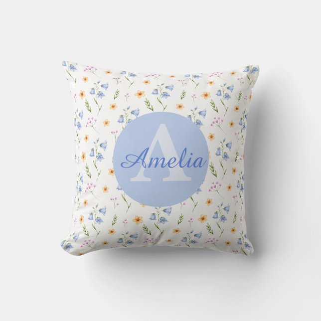 Almofada Girls Floral Pattern Monogram Name Kids Pillow (Frente)
