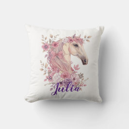 Almofada Girls Horse Pony Pastel Floral Throw Pillow