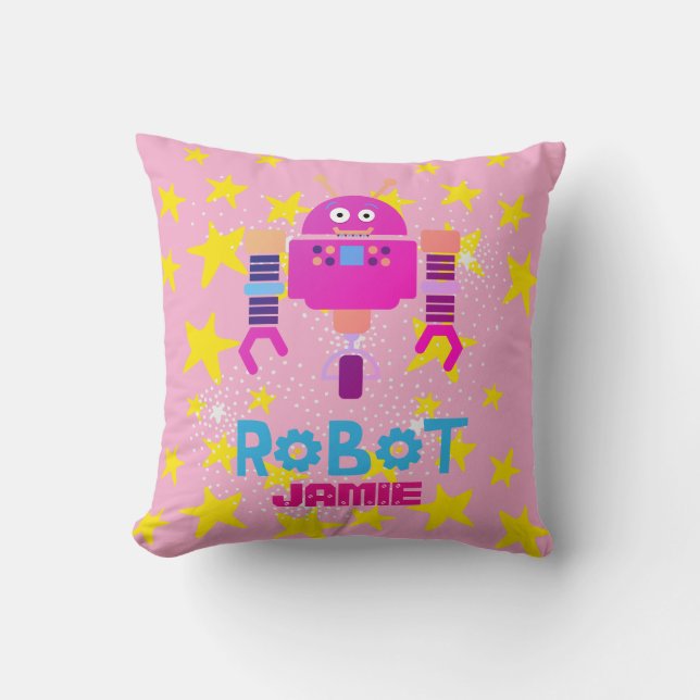 Almofada GIRLS ROBOT Decor Rosa Chamado LOTS of Robots (Frente)