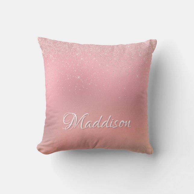 Almofada Girly Blush Pink Silver Glitter Nome Personalizado (Frente)
