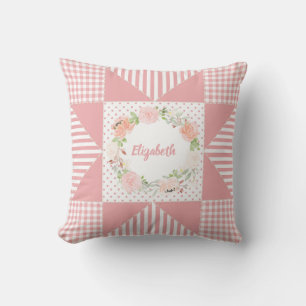 Almofada Girly Evening Star Quilt Rosa Wreath and Name