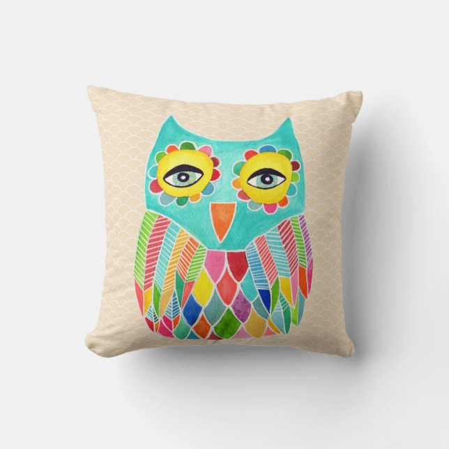 Almofada Girly Funky Modern Unique Owl Art Cushion (Frente)