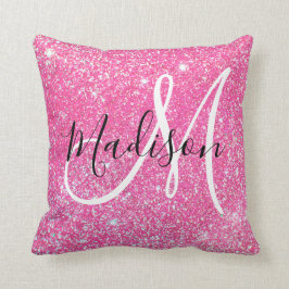 Almofada Girly Glam Rosa Quente Brilho Brilhos Monograma No