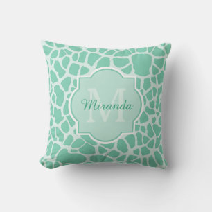 Almofada Girly Mint Green Giraffe Impressão Monograma e Nom