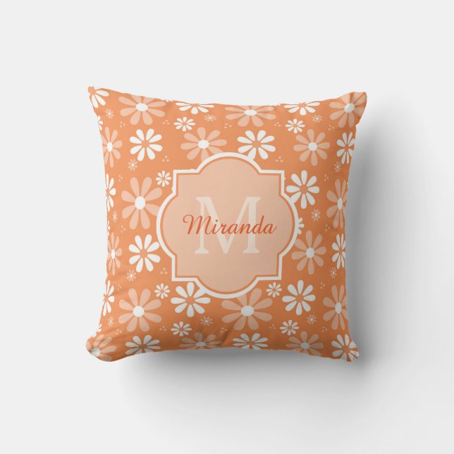 Almofada Girly Monogramas Flores e Nome da Margarida Laranj (Frente)