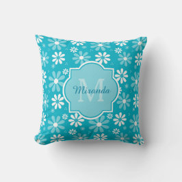 Almofada Girly Monogramas Turquoise Daisy Flowers Com Nome