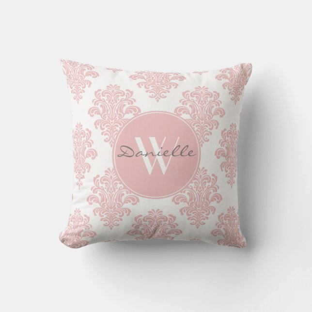 Almofada Girly Pink Damask Monograma (Frente)