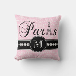Almofada Girly Pink Damask Paris Monogrammed