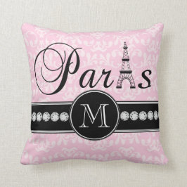 Almofada Girly Pink Damask Paris Monogrammed