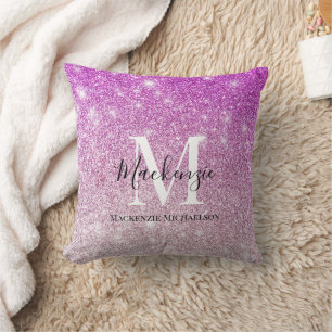 Almofada Girly Pink Ombre Glitter Monographic Name