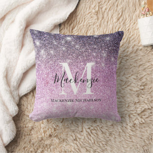 Almofada Girly Pink Roxo Ombre Glitter Nome do Monograma