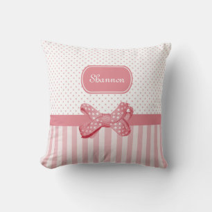 Almofada Girly Pink Stripes Bolinhas Bonito Arco Com Nome