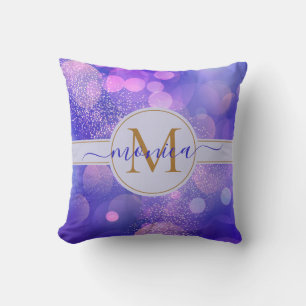 Almofada Girly Purple Bokeh Dourado Glitter Monographic Nam