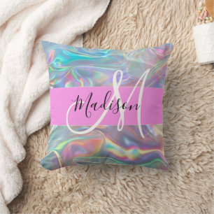 Almofada Girly Rainbow Holographic Nome do Monograma Irides