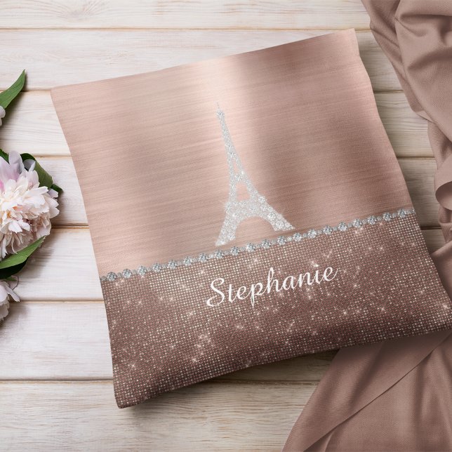 Almofada Girly Rosa Dourado Diamond Sparkle Paris Personali (Personalized Girly Rose Gold Diamond Sparkle Paris Throw Pillow)