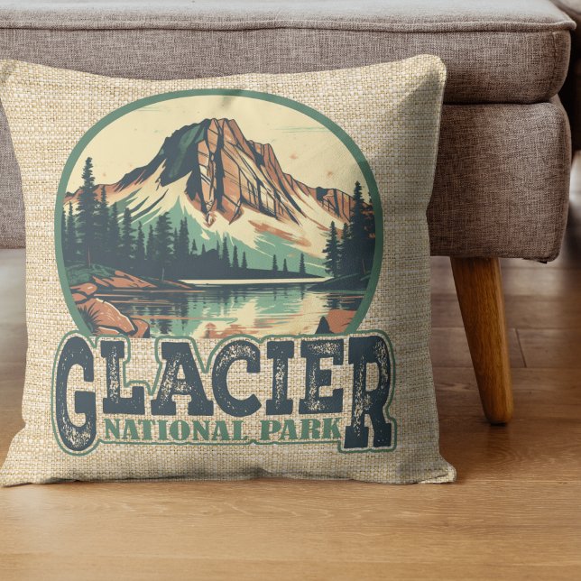 Almofada Glacier National Park Retro Vignette (Criador carregado)