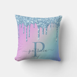Almofada Glam Azul Glitter Gotas Monograma Elegante  