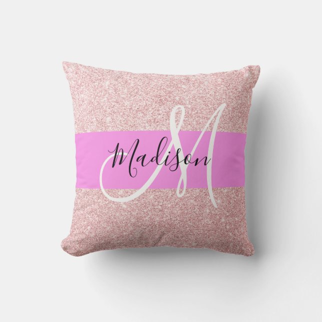 Almofada Glam Blush Rosa Rosa Rosa Dourado Monograma com br (Frente)