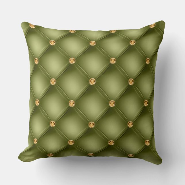 Almofada Glam Elegante Triturado Dourado Diamond Olive Gree (Frente)