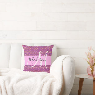 Almofada Glam Fuchsia Pink Metálico Honeycomb Monograma