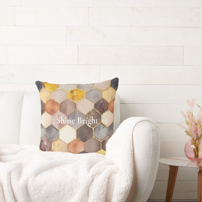 Almofada Glam Honey Comb Blush Champagne Abstrato (Sofá)