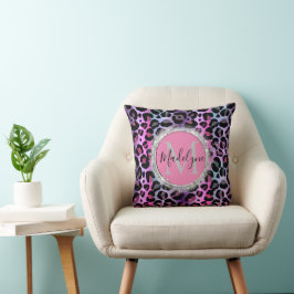 Almofada Glam Leopard Pink e Monograma Roxo