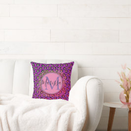 Almofada Glam Leopard Pink e Monograma Roxo