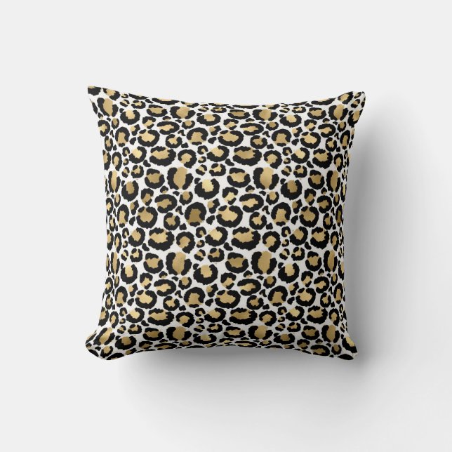 Almofada Glam Leopardo Branco e Dourado (Frente)