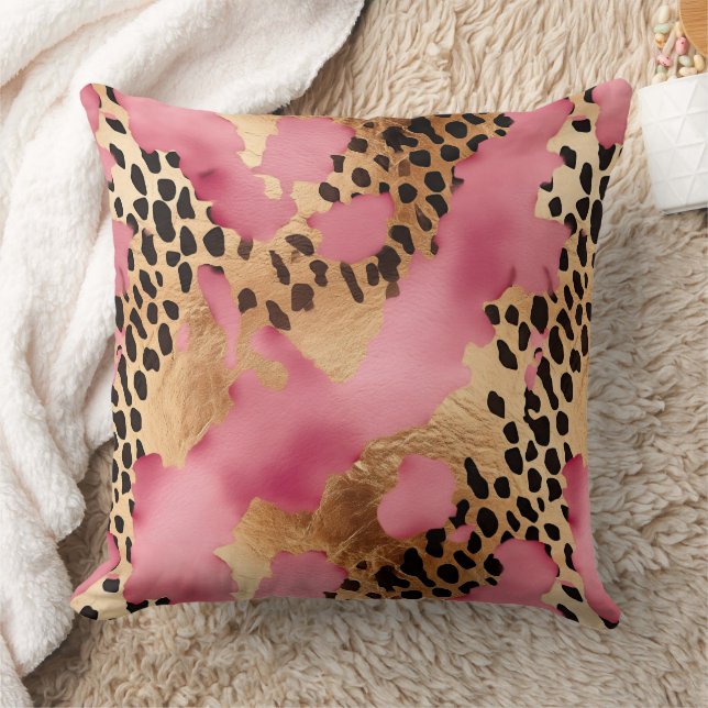 Almofada Glam Leopardo Dourado rosa (Cobertor)