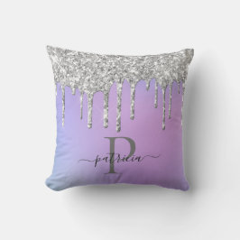 Almofada Glam Prata Brilho Gotas Monograma Elegante  