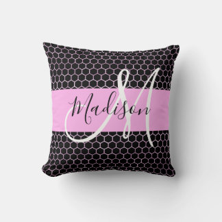 Almofada Glam Preto Metálico Rosa Favo de Mel Monograma Nom