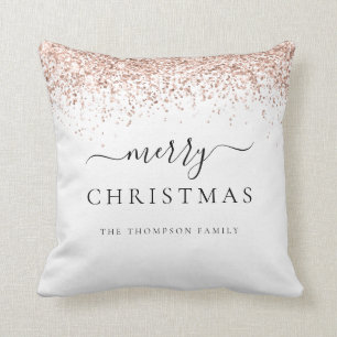 Almofada Glam Rosa Dourado Glitter Name White Feliz Natal