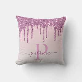 Almofada Glam Rosa Glitter Gotas Monograma Elegante 