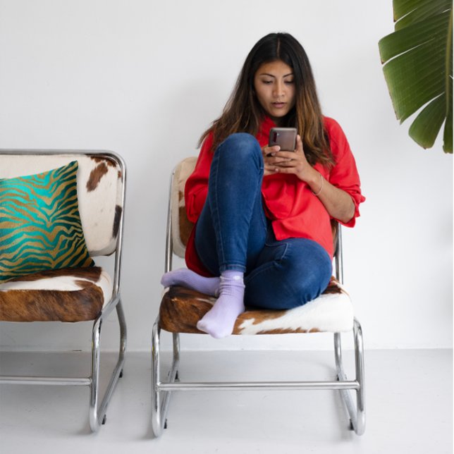 Almofada Glam Zebra Animal, Dourado, Chá-Lo-Africano Tropic (Tropical African Teal Gold Glam Zebra Animal Skin Throw Pillow)