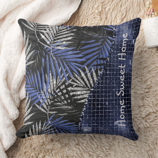 Almofada Glama de Folhas Tropicais Azul Personalizado (Cobertor)
