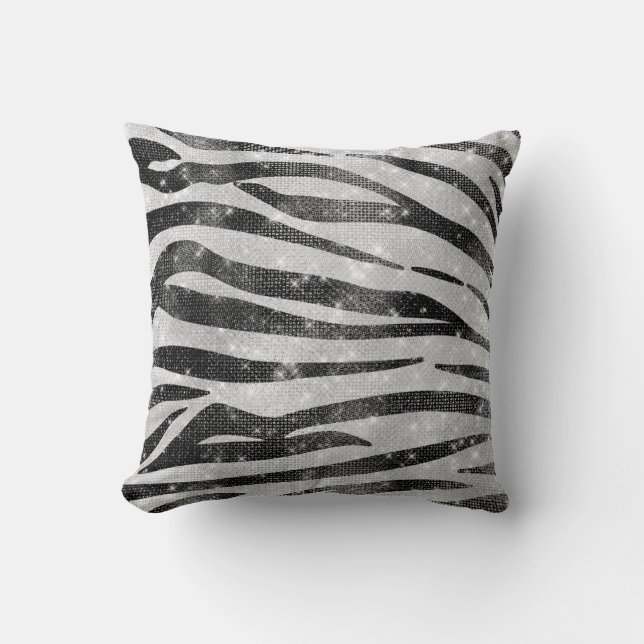 Almofada Glamorous Black White Glitter Zebra Strike (Frente)