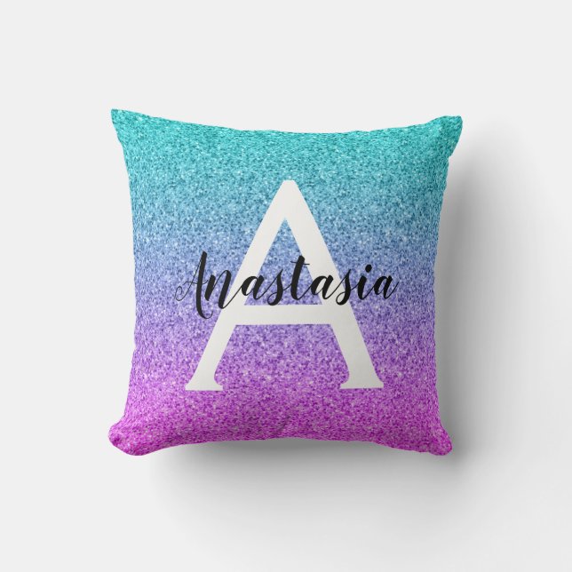 Almofada Glamour Roxo Água Brilho Gradiente Monograma (Frente)