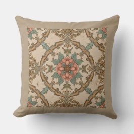 Almofada Glamour Vintage, Ornamento Dourado Caqui Rosa Turq