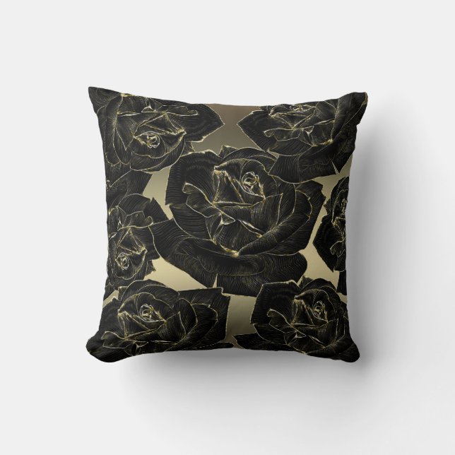 Almofada Glamouroso Rosa Preto e Dourado Elegante Chique e  (Frente)