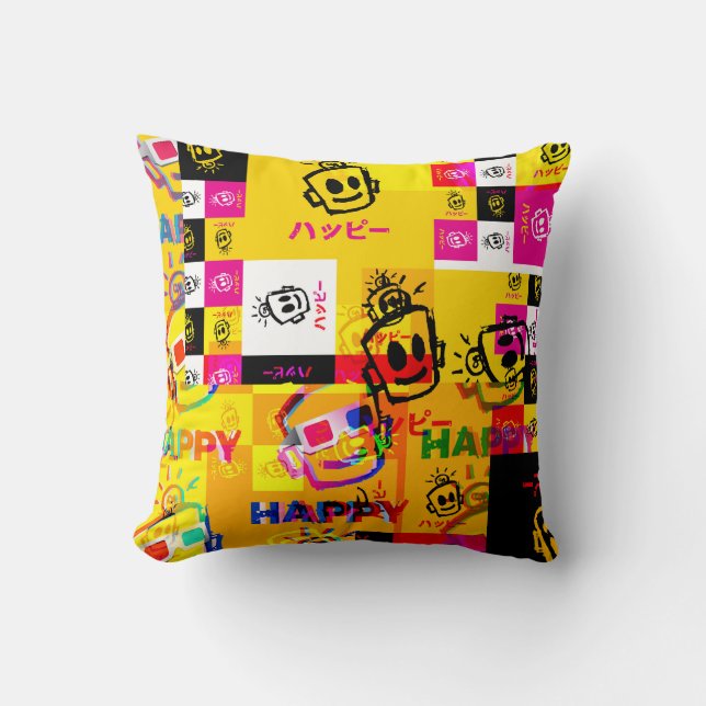 Almofada GLITCHED HAPPY Pillow (Frente)