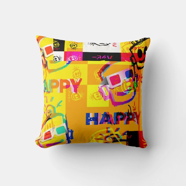 Almofada GLITCHED HAPPY Pillow (Frente)