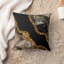 Almofada Glitor de Geodo de Agato Preto e Dourado