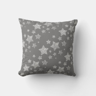 Almofada Glitor prateado brilha Estrelas padrão cinza de lu