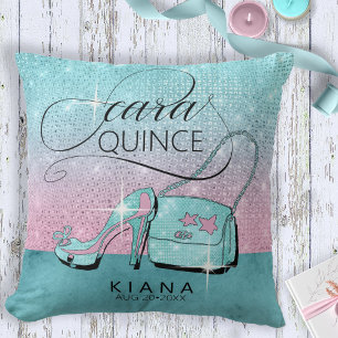 Almofada Glitter and Shine Quinceanera Teal/Pink ID701
