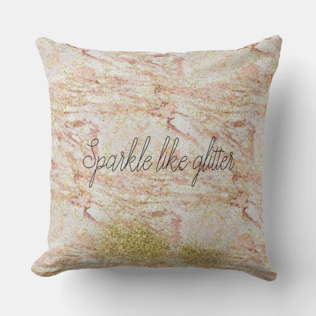 Almofada Glitter Dourado de Confetti Faux Marble Rosa (Frente)