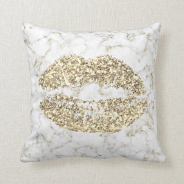 Almofada Glitter Glitter Lábios Glam Makeup White Marble