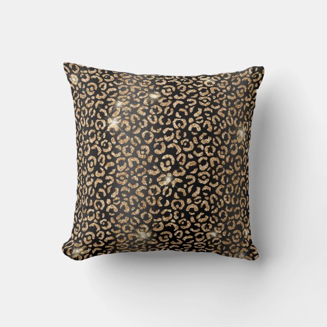Almofada Glitter Glitter Negro e Dourado Manchas-leopardo I (Frente)