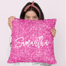 Almofada Glitter Rosa Quente Branco Script Pincel